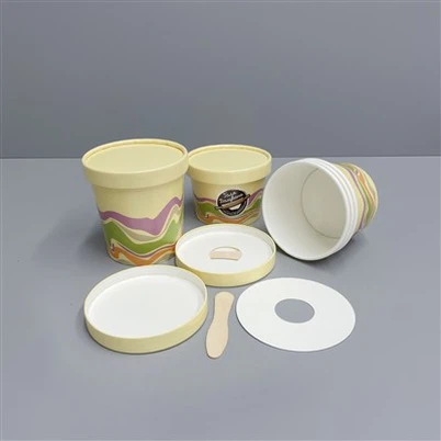 12oz чаша за сладолед за еднократна употреба с хартиен капак и дървена лъжица за раздаване