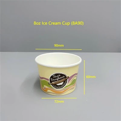 Чаша за сладолед от 8 унции с хартиен капак и дървена лъжица за натоварени закрити места